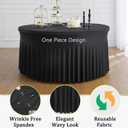 6 Pack Black Round Spandex Tablecloth for 60 inch Table, Wrinkle Free Stretchy 120inch Fitted 5FT Round Table Cloths Cover with Skirt for Wedding Birthday Party Dining Banquet Events