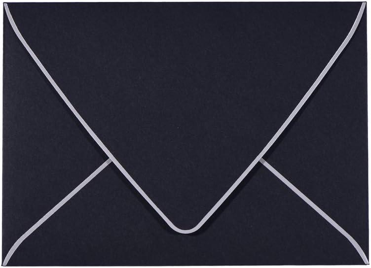 50 Pack, A7 Black Envelopes With Silver Border, Invitation 5 x 7 Envelopes - For 5x7 Cards| Self Seal| Perfect for Weddings, Invitations, Photos, Baby Shower| 5.25 x 7.25 Inches(Black-Silver Border)