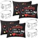 Yinkin 8 Pcs Nurse Appreciation Gifts Set Include 4 Makeup Cosmetic Bag with 4 Bracelets for Women CNA Week Nurse Assistant Day Birthday Nursing Graduation Gifts(Heart Style)
