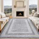 GarveeHome 8x10 Large Washable Area Rug Modern Bordered Rug Distressed Geometric Floor Carpet, Soft Non Slip Rug, Low Pile Non Shedding Rug, Indoor Gray Rug for Bedroom, Living Room