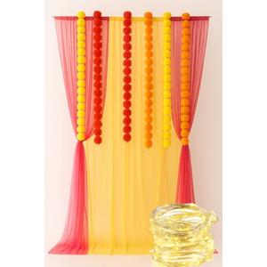 Janinka 16 Pcs Diwali Decorations Set Includes 6 Pcs 5 Ft Marigold Flowers Garlands 4 Red and Yellow Diwali Background Drape and 6 Fairy Light Strands Artificial Marigold Flowers Photo Prop for Indian