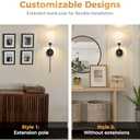 Glitnous Battery Operated Wall Sconce, Pleated Fabric Wall Sconces Battery Operated, Wireless Sconces Set of 2 with Removable Tail Pole, Rechargeable Wall Sconce for Bedroom, Living Room, Black