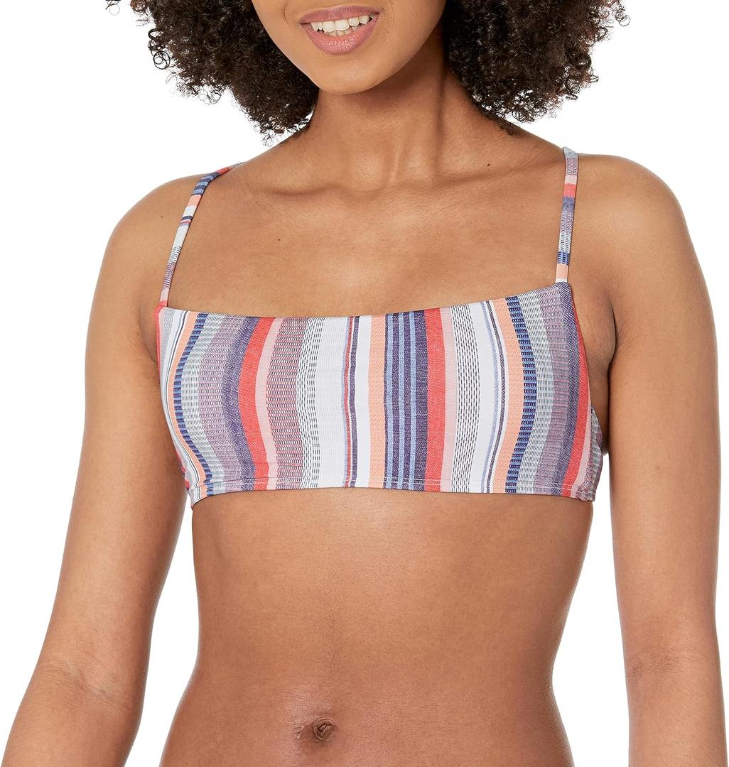 EIDON Women's Standard Rose Bandeau Style Bikini Top Swimsuit with Back Adjustability