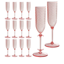 24 Pack Pink Detachable 2 piece Champagne Flutes 5.5 Oz Unbreakable Plastic Mimosa Disposable Champagne Glasses Drinking Cups Stemmed Reusable Wine Toasting Glasses for Wedding (24, Clear Pink)