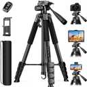 Camera Tripod Stand, 68" Phone Tripod for Tablet with Remote and Holder, Lightweight and Compact Travel Tripod for Canon Sony Camera, Compatible with DSLR, iPhone, iPad (Black)