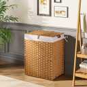 Greenstell Laundry Hamper No Install Needed, Divided Clothes Hamper with 2 Removable Liner Bags, 90L Handwoven Synthetic Rattan Laundry Basket with Lid and Handles, Foldable Natural