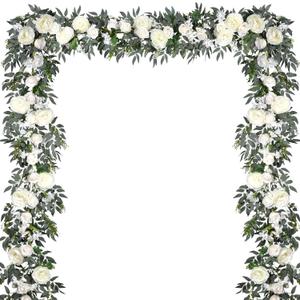 DearHouse 2Pack Artificial Peony Flower Garland - 6ft/Strand Silk Peony Flower Greenery Garland with Fake Willow Leaves for Wedding Ceremony Backdrop Party Table Centerpieces Decor (White)