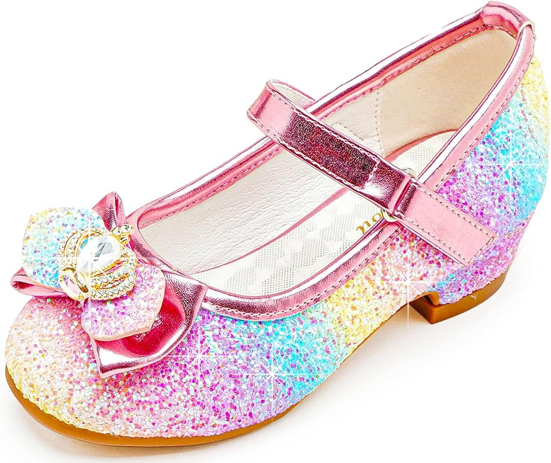 Walofou Flower Girls Iridescent Girl Shoes Princess Shoe Girls' Flat for Toddler/ Little Kid Girls' Shoes/ Big Kid (2806 Iridescent 9)