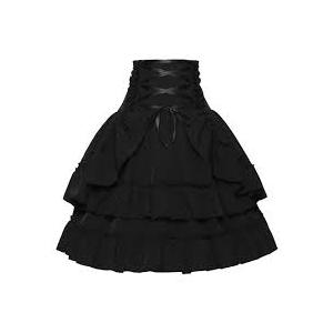 Women Steampunk Gothic Lace Up High Waist Renaissance Victorian Layered Skirt, 3XL