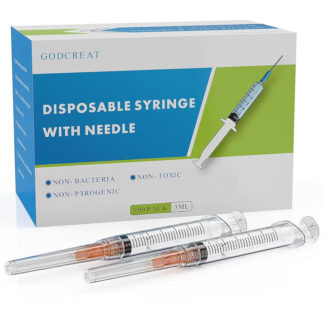 3ml Syringe with 25 Gauge 1", Individually Packaged Luer Lock Industrial Accessories, Lab Measurement Tools, 100-Pack