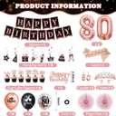 80th Birthday Decorations for Women, 54pcs Happy 80th Birthday Crown and Sash, Black Rose Gold Banner Backdrop Balloons Hanging Swirls Paper Fans, 80 Years Old Birthday Party Supplies Kit
