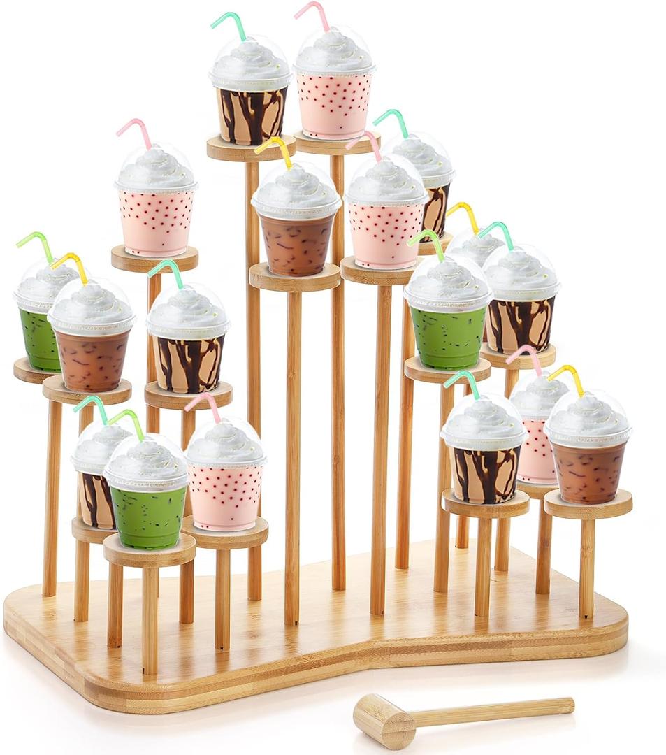Yopay Bamboo Cupcake Stand for 18 Cupcakes, Dessert Display Stands Cupcake Holder for Treat Table, Layered Stand for Party Wedding Birthday Holidays Christmas Anniversaries