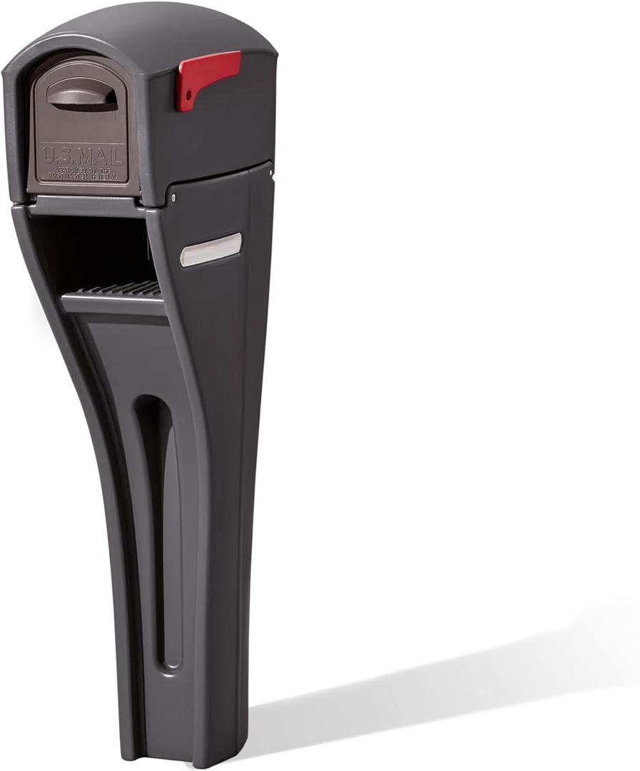Step2 Mailmaster Streamline Mailbox & Post, Weather Resistant, Large Outdoor Mailboxes, Made of Durable Plastic, Easy to Install, Flag Included, Gray