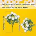 2 x Artificial Flowers, Fake Roses Artificial Flowers Bulk with Stems, Artificial Flower Bouquet Bulk Fake Flowers for Home| Wedding| Party Decor (White)