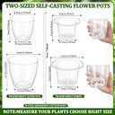 36 Pcs Self Watering Pots 3.5 Inch, 4.3 Inch Plastic Flower Plant Pot with Inner Pot Self Watering Wick Planter White Clear Flower Pots for Indoor House Plants Herbs, Flowers, (Transparent)