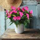 2 Branches Artificial Impatiens Flowers for Outdoors - Faux Bushes Rose Red Silk Flowers Greenery Bouquet for Patio Lawn Garden Pot Hanging Basket Porch Decoration