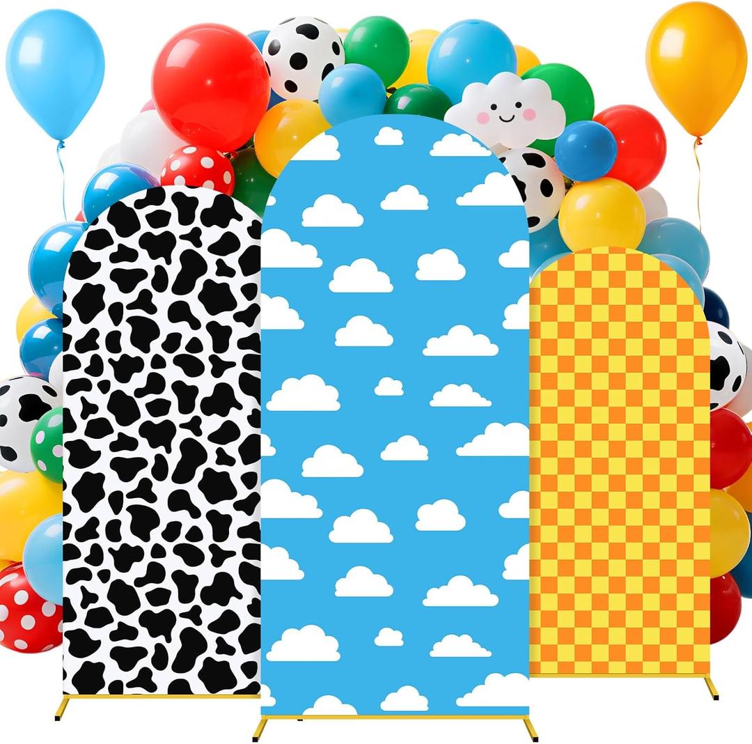 Tingjoo 3 Pcs Cartoon Arch Backdrop Cover Set 6Ft, 6.6Ft, 7.2Ft Cartoon Birthday Party Decorations Polyester Arch Stand Cover for Photo Props Cosplay Wedding Baby Shower Backdrop Decor