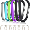 6PCS Black Carabiner Caribeaner Clip,3" Large Aluminum D Ring Shape Carabeaner with 6PCS Keyring Keychain Hook…