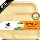 Raj Palm Leaf Plates Disposable Bamboo Plates 10 Inch & 7 Inch Square Bulk Party Pack (50 Pc) Compostable and Biodegradable - Better than Plastic & Paper Plate for Lunch, Birthday, Camping