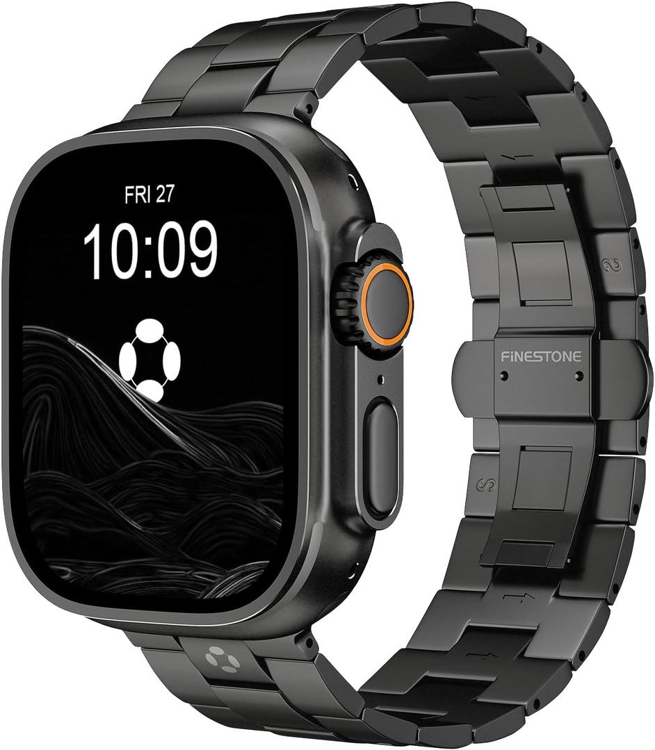 CRNS03 Titanium Watch Band for Apple Watch Ultra 3/2/1 49mm & Series 11/10 46mm, Adjustable Link & Butterfly Clasp for Apple Watch Ultra Band, Premium Color Match iWatch Metal Band for Men (Black)