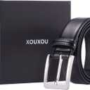 XOUXOU Men's Casual Leather Jeans Belts Classic Work Business Dress Belt with Prong Buckle for Men (Black)