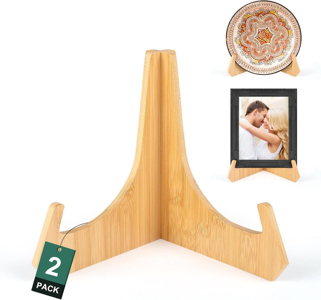 Plate Stands for Display, Plate Holders for Displaying, Bamboo Picture Frame Stand for Tables, Tabletop Easels, Decorative Stand for Platter, Dish, Book, Photo and Plaque(Natural-2, 8inch)