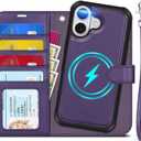 TUCCH 2-in-1 Removable Wallet Case for iPhone 17 (6.3-inch) 2025, Wireless Charging | RFID Blocking 4 Card Holders | Wrist Strap | Kickstand | Magnetic | PU Leather Protective Cover | Deep Purple