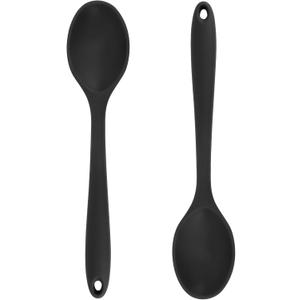 Cooking Spoon 2Pcs 10.8'' Large Serving Spoons Black Heat Resistant Silicone Spoon, Non-Stick Mixing Kitchen Spoons, Premium Silicone Kitchen Utensils for Stirring, Baking & Mixing, Dishwasher Safe