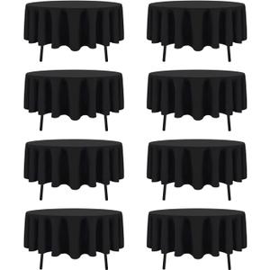 8 Pack Black Round Tablecloths 60 Inch Black Table Cloth (Fits 20-48 Inch Tables) Stain and Wrinkle Resistant Reusable and Washable Polyester Fabric for Buffet Wedding Party and Banquet