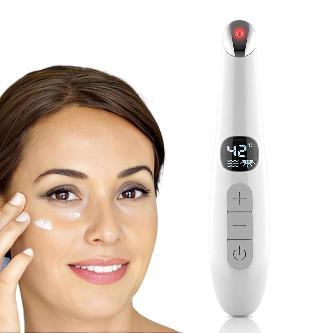 Eye Lift Wand, 3 in 1 Vibrating Red Light 98F to 113F LCD Display Eye Massager for Dry Eyes, Dark Circles and Puffiness, Electrical Face, Neck Sculpting Pen for Fine Lines and Wrinkles (White)