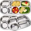 2Pack 18/10 Stainless Steel Divided Plate, Small Child Plate with 4-Compartment, Portion Control Serving Platter, Mess Food Sectioned Tray for Dinner, Lunch, Cafeteria, Kids, Adult