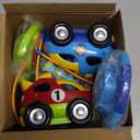 Prextex 2 Pack Cartoon Remote Control Cars for Toddlers  Police Car and Race Car with Steering Wheel Controllers and Lights  Different Frequencies So Both Can Race Together  Toddler Gift 18+ Months