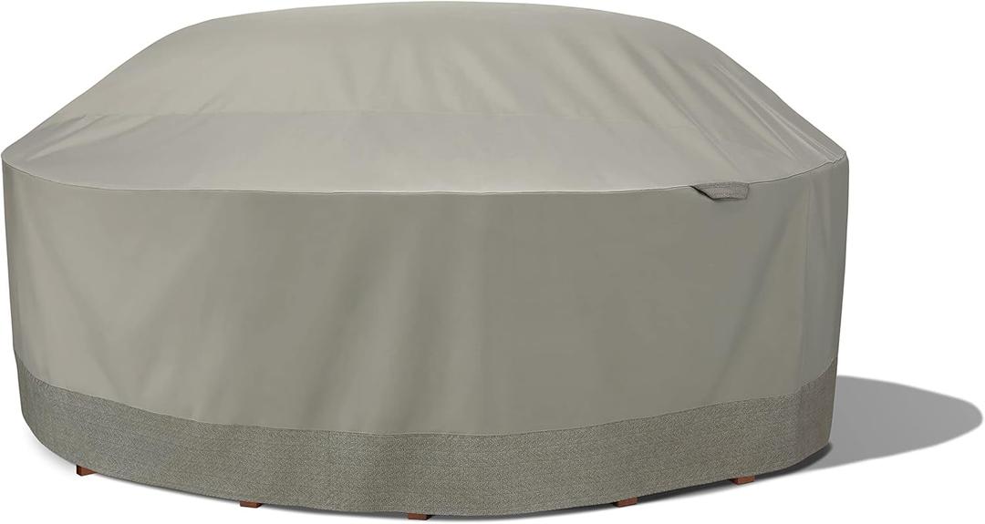 Duck Covers Weekend Water-Resistant Outdoor Round Table & Chair Cover with Integrated Duck Dome, 106 x 32 Inch, Moon Rock, Patio Covers for Outdoor Furniture
