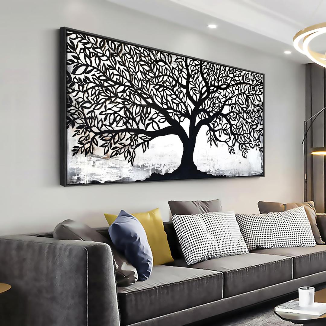 MooMel Wall Art Tree of Life Black and White Abstract Wall Art Canvas Painting for Living Room Bedroom Dining Room Home Office Decor Large Framed Ready to Hang 30"x60"