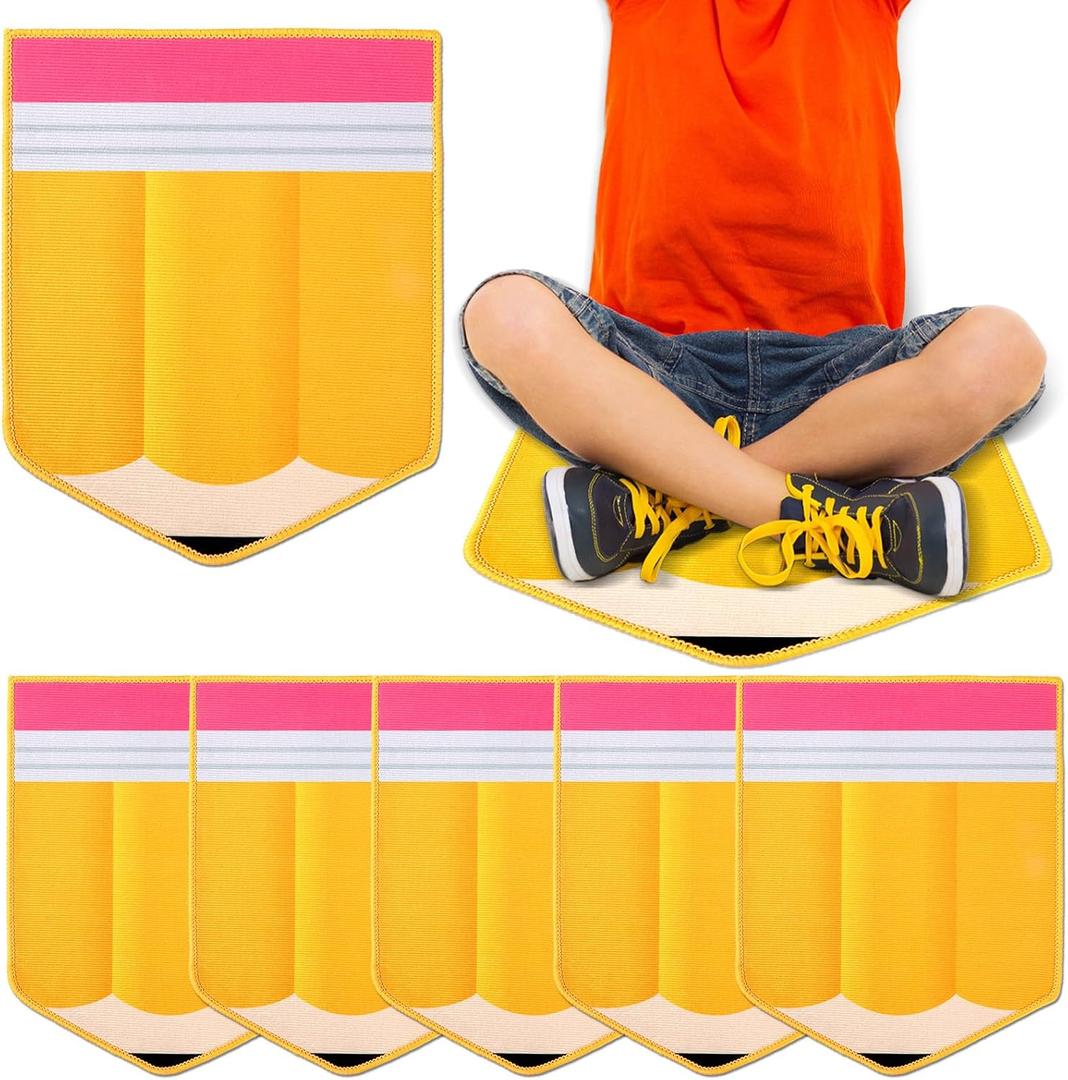 Pencil Carpet Seats 14X17 Inch Yellow Classroom Rugs Non Slip Floor Mats Back to School Pencil Cushions Decor for Preschool Kindergarden Daycare Teacher Party Gift School Learning Playing Areas 12PCS, 16.93*13.78IN