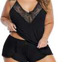XAKALAKA Women Plus Size Pajamas Cami Shorts Set Nightwear Sexy Lace Lingerie Sleepwear (4X-Large, Black)