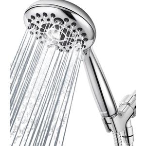 DAKINGS 6 Spray Modes High Pressure Handheld Showerhead Set Upgraded 5 Inches Shower Head with Handheld Spray Premium Chrome Handheld Shower Head 60 Inches Stainless Steel Hose-1-Min Install