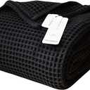 Premium Waffle Blanket Queen Size Black - Luxury, Pure 100% Turkish Cotton, Light and Airy Waffle Weave All-Season Quilt - Lux Decorative Bedspread (Black, Queen 91" x 95" Inch)