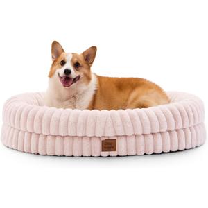 ChiXnuggle Dog Bed Large Sized Dog - Luxury Striped Faux Fur Waterproof Pet Couch with Removable Washable Cover, Orthopedic Pet Bed with Bolster Sides for Sleeping, Pink