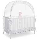 L RUNNZER Baby Pop Up Crib Tent, Crib Net to Keep Baby from Climbing Out, Crib Canopy Cover Against Falling and Bites, Strong Frame & Soft Breathable Mesh, White+ stars