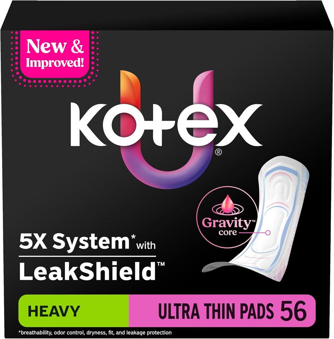 Kotex Ultra Thin Pads, Heavy Absorbency, 56 Count 