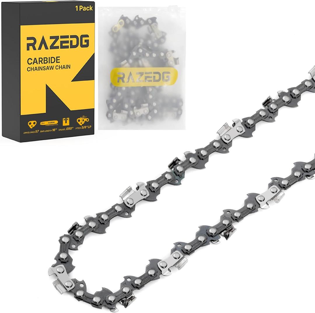 16 Inch Carbide Chainsaw Chain, 3/8" LP Pitch, .050" Gauge, 57 Drive Links, Fits Echo CS-310 CS-352 CS-370 CS-400, Worx WG300 WG303, S57