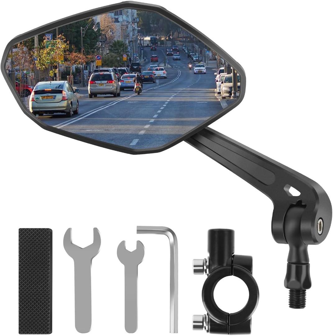 Bike Mirror Handlebar Mount, HD Wide Rear View Bicycle Mirrors for Handlebars with Scratch Resistant Glass, 360Adjustable Bike Rear View Mirror for Scooter, Motorcycle, Bikes (HD Lens: Left)