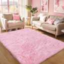 KCHOWUA Pink Fluffy Area Rug for Girls' Bedroom, 5'x8' Machine Washable Plush Pastel Shag Rug, Large Soft Furry Carpet for Living Room, Nursery, Kids' Room, or Dorm Dcor