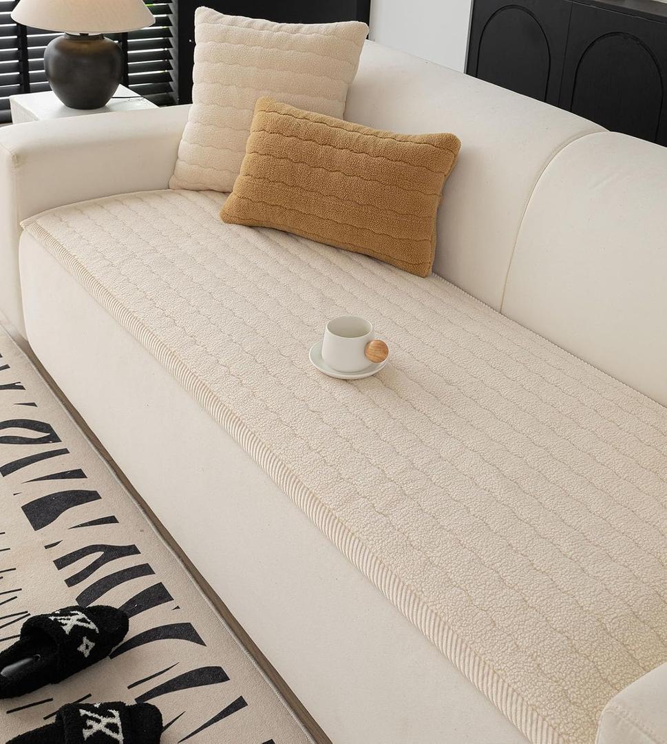 ZQFFB Washable Pet Couch Cover Non-Slip Sofa Covers for Dogs Pet-Friendly Soft Sherpa Dog Couch Protector Mat for Sofa (27.6x59.06, Cream)