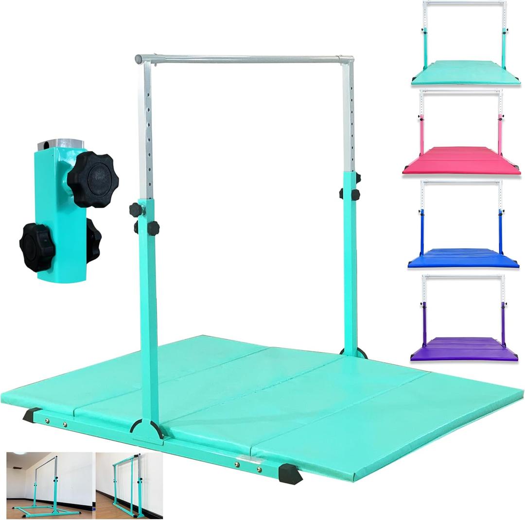 MARFULA Gymnastic Bar with 4 ft Inner Width 5 ft Adjust Height for Kids Kip Bar with 350 lbs Gymnastic Training Equipment for Kids 3-15 Years Home and Club Use, 4Ft Base Length + 5Ft Height