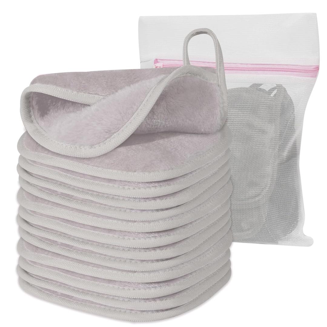 Makeup Remover Cloth, 6" x 6" Make Up Towels Reusable Face Cloth for Washing Face, 12 Pack Makeup Remover Pads Microfiber Face Washcloth with Mesh Bag, Light Grey