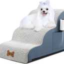 POCBLUE Dog Stairs for Small Dogs 15.7" H, 3-Step Wide Pet Step for High Bed or Couch, Curved Pet Ramps for Cats with High-Density Foam and Washable Cover, Grey (15.7x22.8x15.7in)