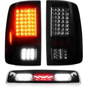 Tresound Tail Light + 3rd Third Brake Cargo Lamp for Dodge Ram 1500 2009-2010, 2500 & 3500 2010, Ram 1500 2500 3500 2011-2018, Ram 1500 Classic 2019, Only fit Factory Halogen Model