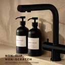 Hand and Dish Soap Dispenser for Kitchen and Bathroom, Set of 2 16 Oz Glass Bottles, Stainless Steel Pumps, Non-Slip Silicone Base, 27 Waterproof Labels (Matte Black Bottle/Black Pump)